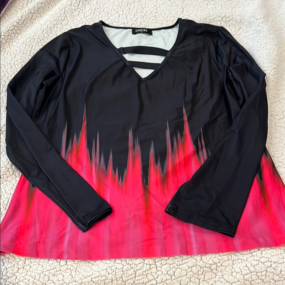 ChicMe Pink and Black Long Sleeve Blouse